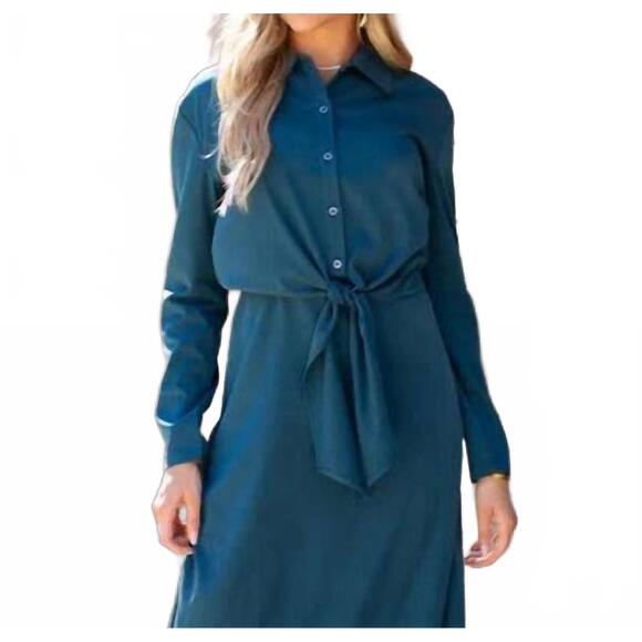 NEW ADINA LAS VEGAS button down tie top dress in teal - Picture 2 of 2